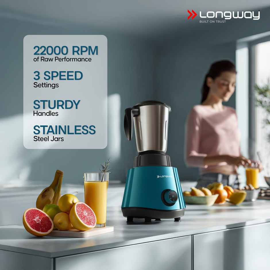 Longway Roto Max Up to 750W Max Output Juicer Mixer Grinder | 4 Jars | Teal & Black