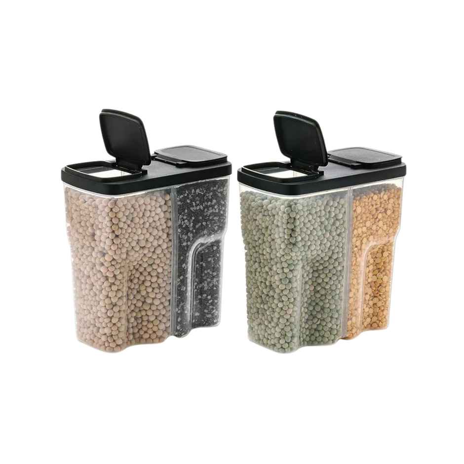 Clazkit Airtight Transparent Plastic Lock 2 Section Container Jar Pack of 1 - Black -2500ML