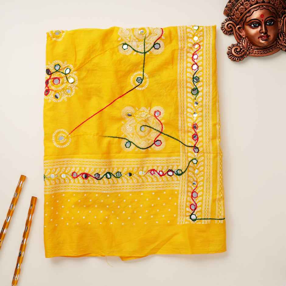 Embroidered Yellow Dupatta | Traditional Thread Work | Happy Mail