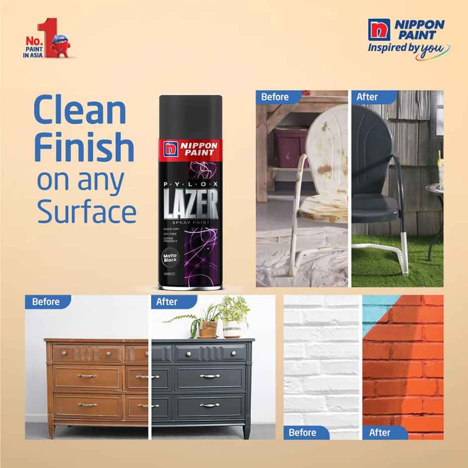 Nippon Pylox Spray Paint | Glossy Black | Fast-Drying & High Gloss