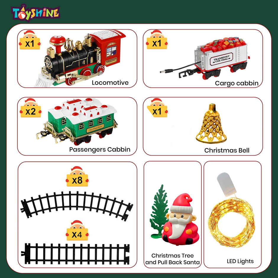 Toyshine Battery Operated Toy Train | Real Smoke, Pull Back Santa & LED Lights