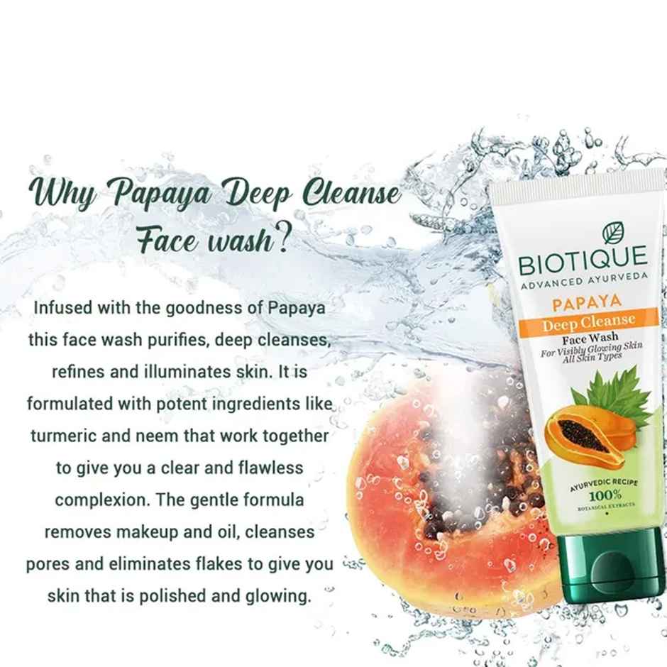 Biotique Papaya Tan Removal Brightening & Revitalizing Face Scrub Tube(100gms) & Biotique Papaya Deep Cleanse Face Wash(100ml) Combo 
