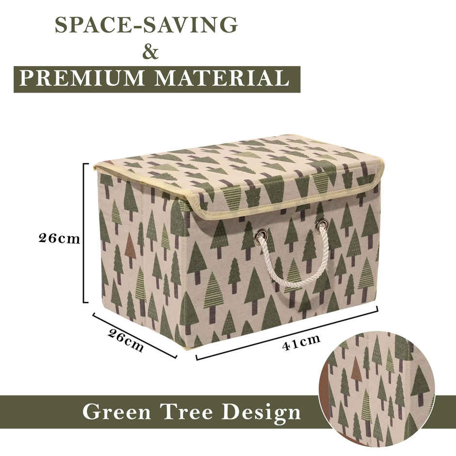 Kuber Industries Pack of 2 ( Large ) Tree-Print Foldable Cotton Drawer Organizer | Cream
