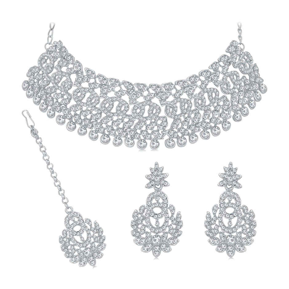 Sukkhi Delicate Party Wear Diamond Necklace Earring Jewellery Set For Women & Girls