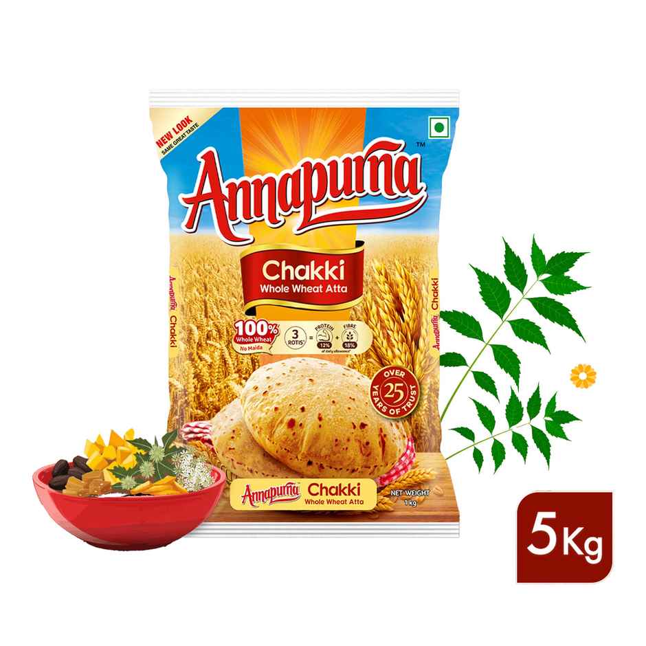 Annapurna Chakki Whole Wheat Atta(5kg) & Annapurna Fine Besan(500gms) Combo.