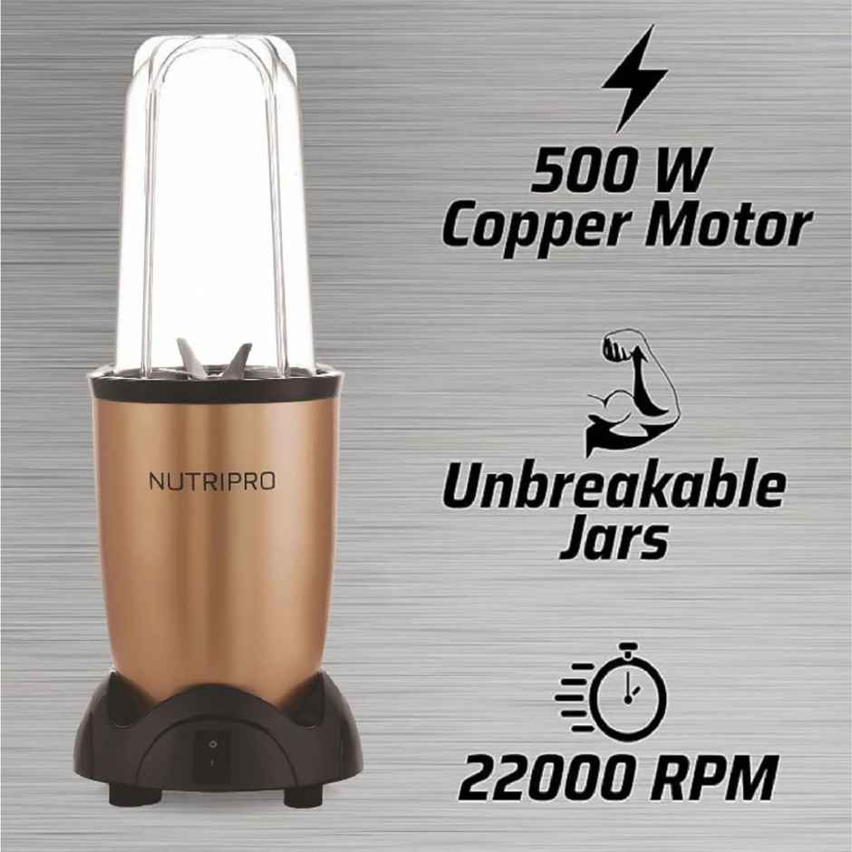 NUTRIPRO Nutri Blender Juicer Mixer Grinder 500W- 2 Jars & 1 Blade | Gold
