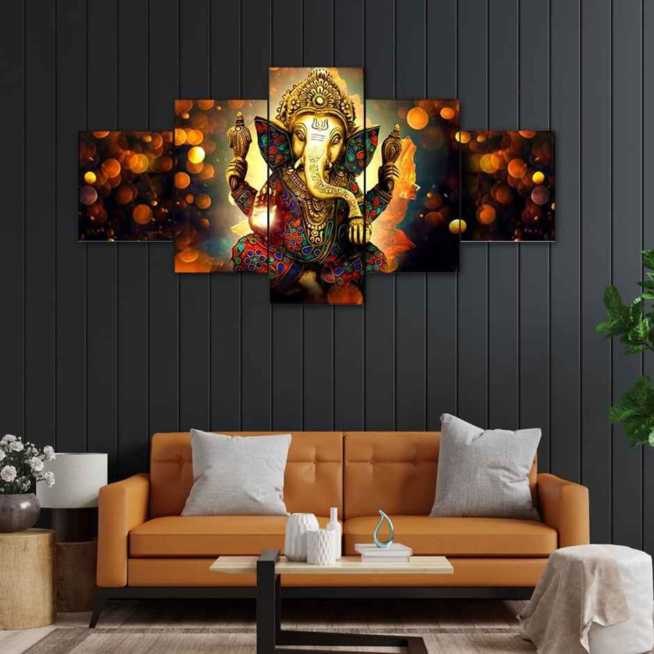 Perpetual Ganesh Wall Hanging | 3D Painting Set of 5 | Home Decor | 75x43 Cm
