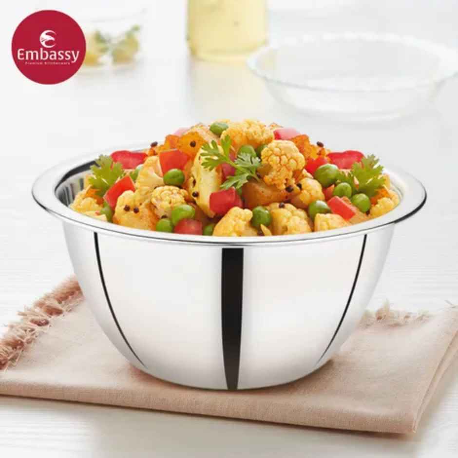 Embassy Premium Mixing Bowl / Multipurpose Bowl, 2000 Ml (Size 2), Stainless Steel