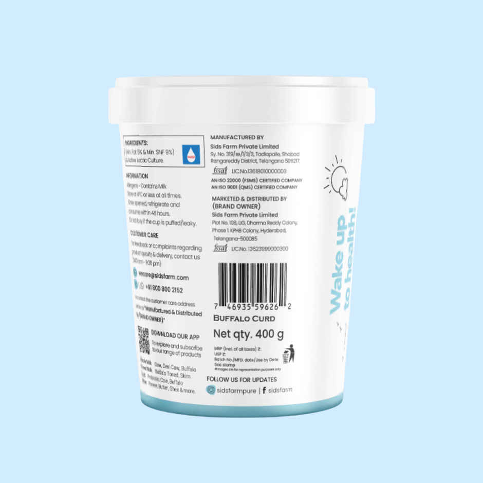 Sid's Farm Buffalo Curd - Made From Tested Milk (No Antibiotics . No Hormones . No Preservatives)