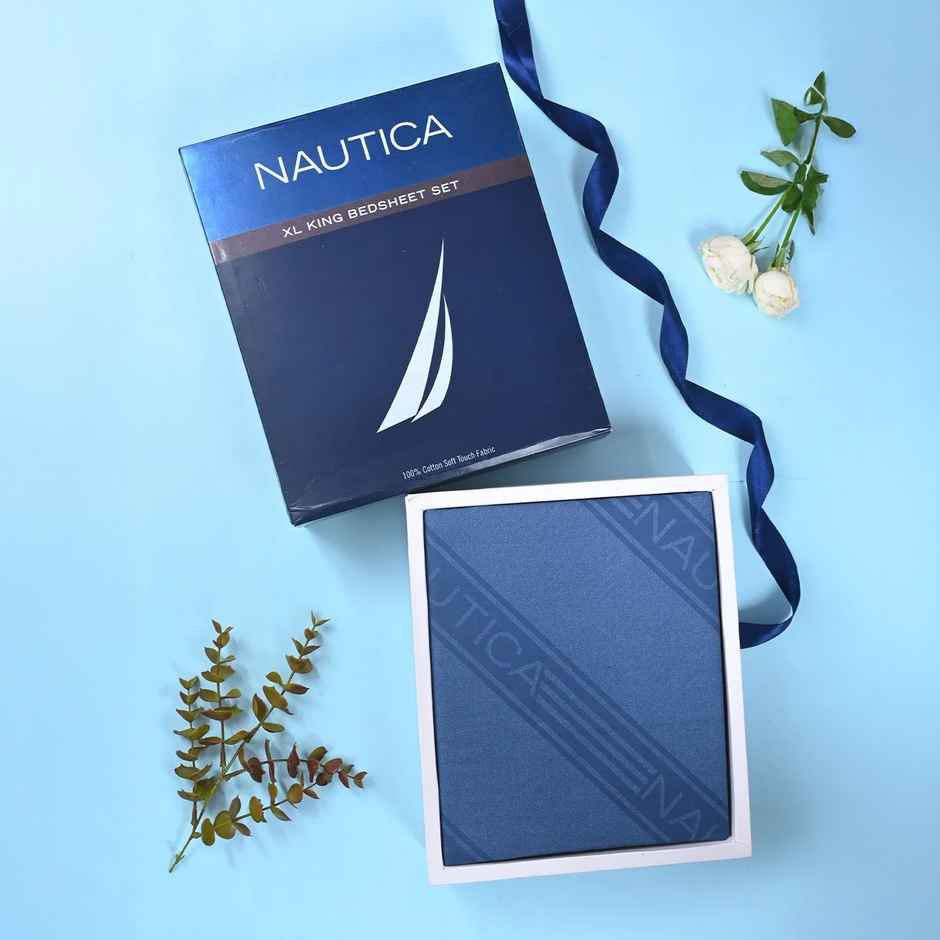 Nautica Super Soft 100% Cotton King Bedsheet And 2 Pillow Covers -3pc Set | Bristol Stripe-Navy