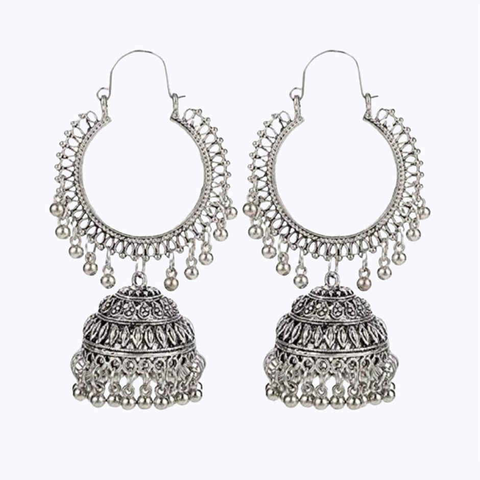 YouBella Jewellery Earrings Afghani Oxidised Silver Jhumka Earrings For Girls And Women