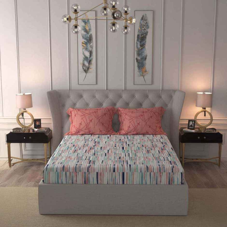Urban Space Double 144 TC 100% Cotton Bedsheet | With 2 Pillow Covers | Stripes Pink | 96 x 89 in
