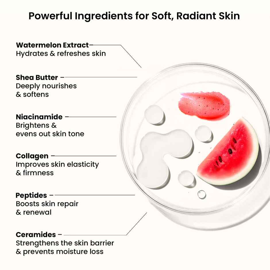 Wild Oak Watermelon Shea Butter Sugar Body Scrub with Collagen & Peptides | De-tan & Bumpy Skin