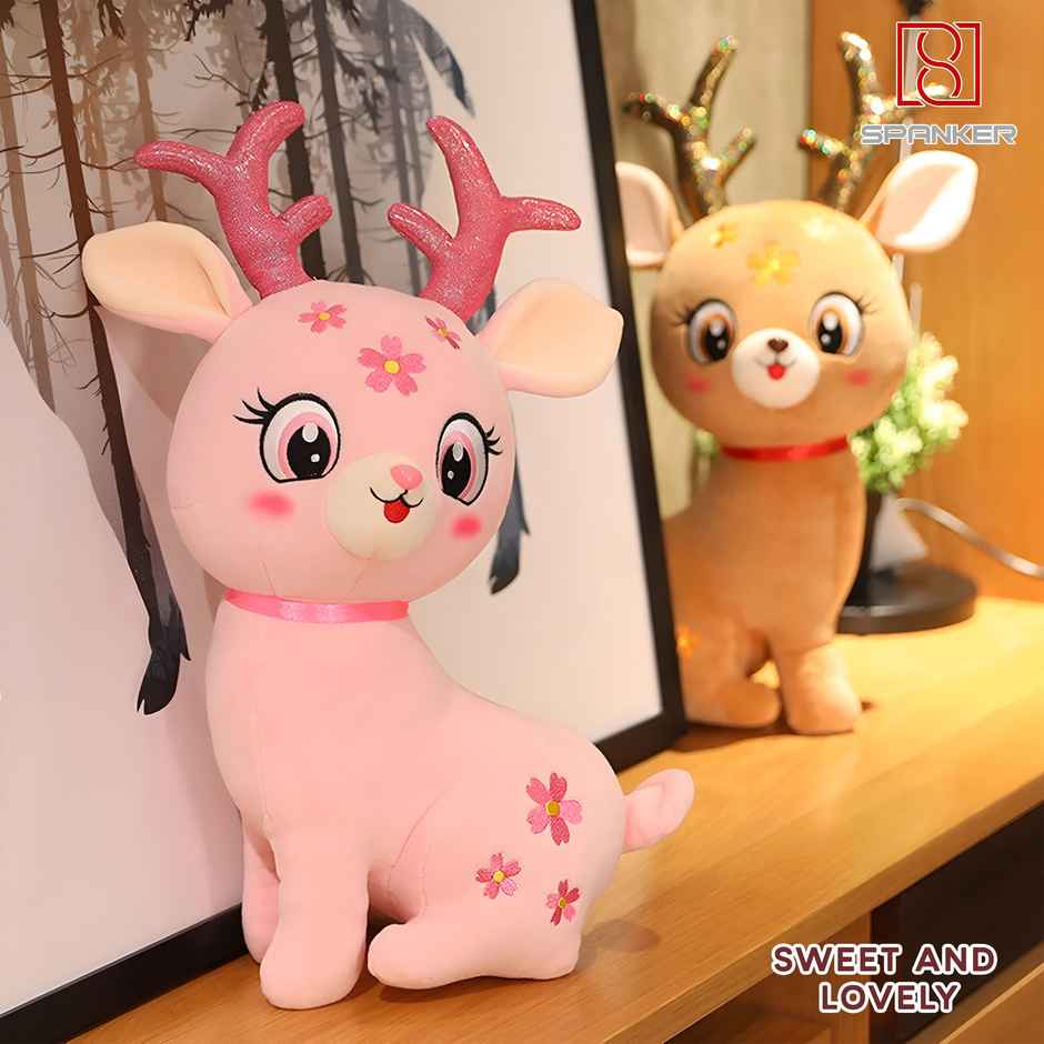 Spanker 20 Cm Sika Deer Plush Toy | Shimmer Horn | Pink | Gift for Kids