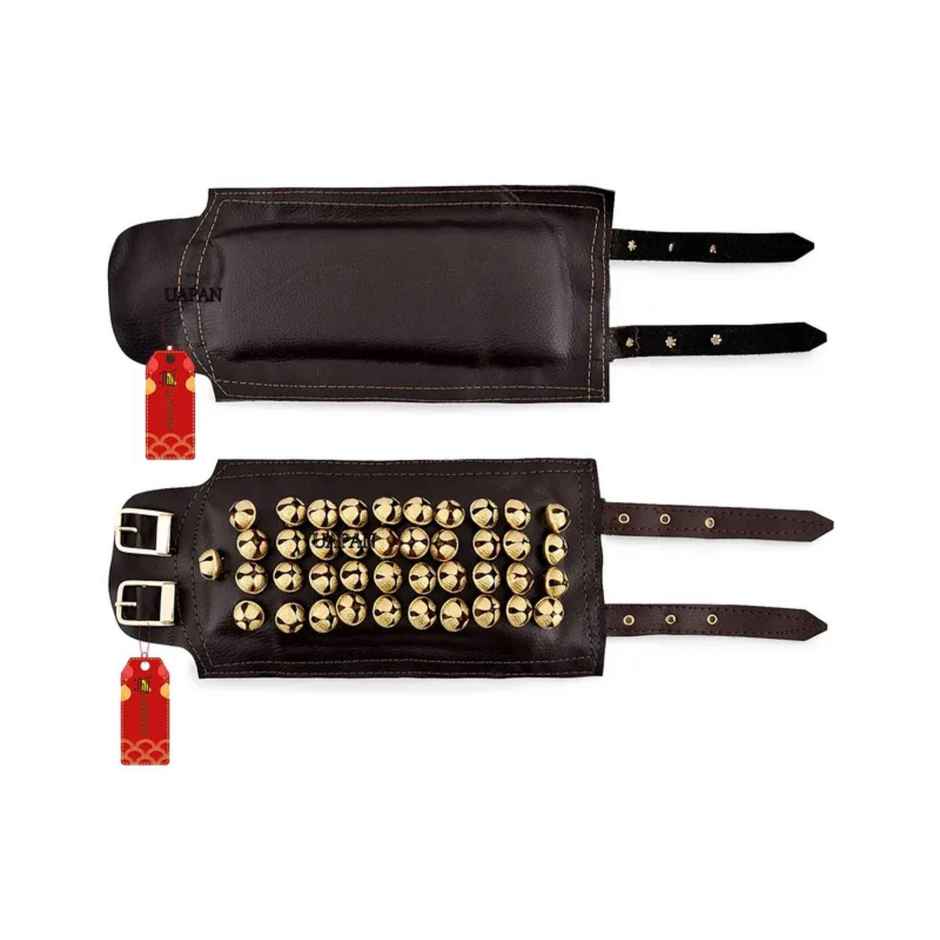 Uapan Brass Ghungroo Leather Pad With Strip 4 Line Pair, 40+41