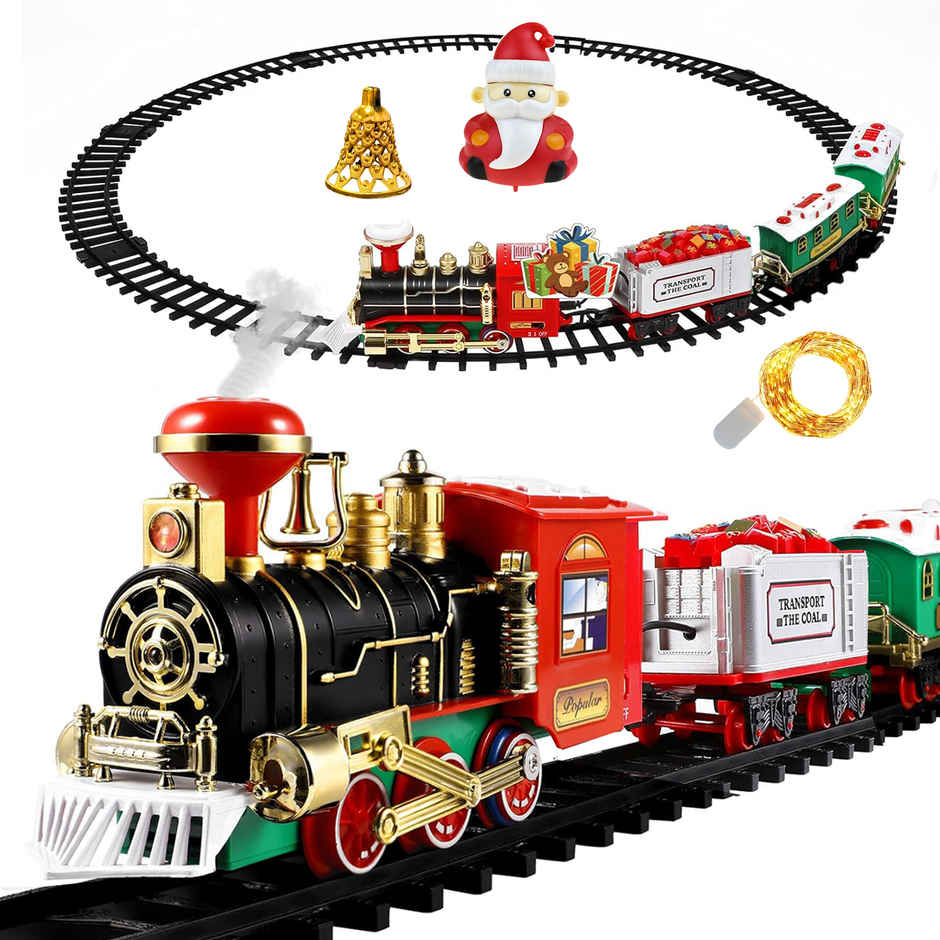 Toyshine Battery Operated Toy Train | Real Smoke, Pull Back Santa & LED Lights