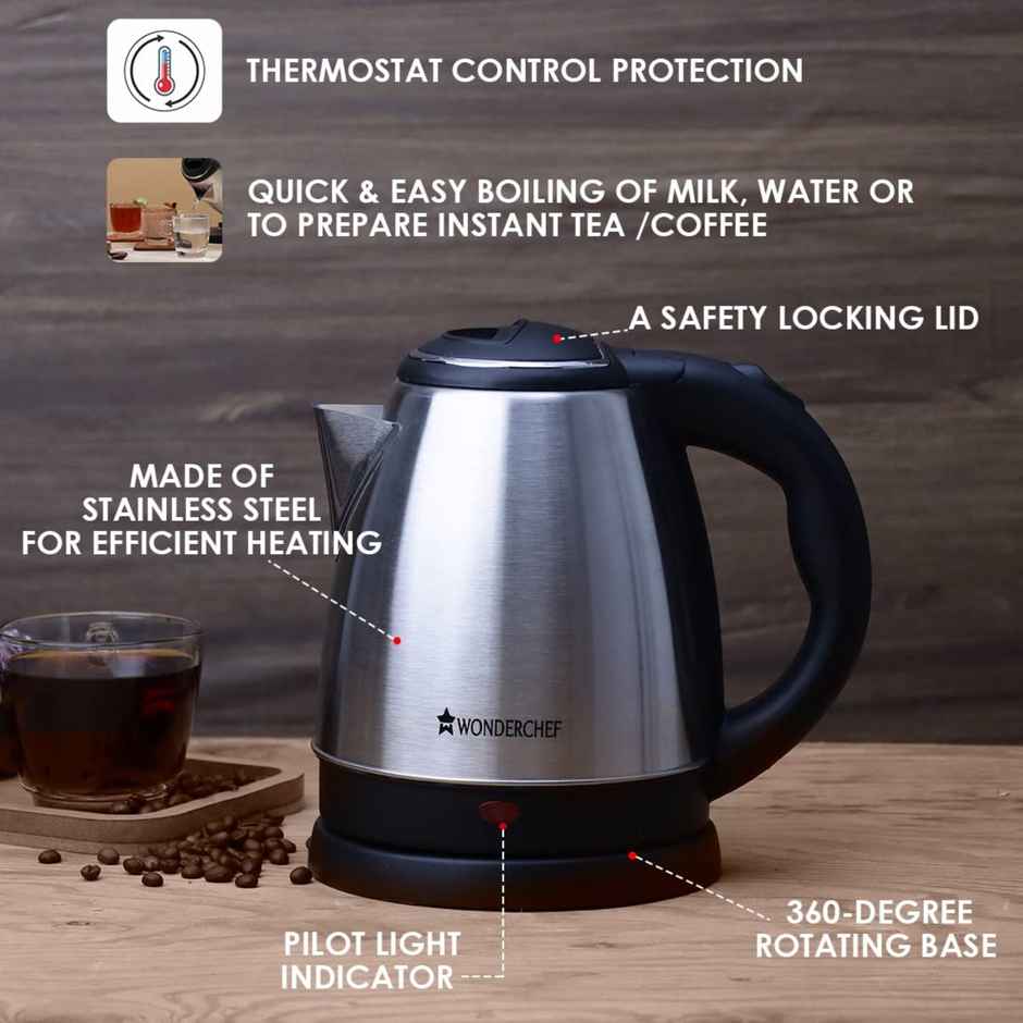 Wonderchef Acura Stainless-steel Electric Kettle | 1.5 L | 360 Degree Swivel