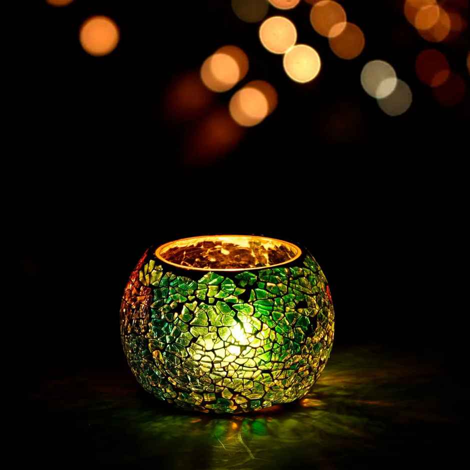 eCraftIndia Mosaic Glass Decorative Tea Light Holder/Diya
