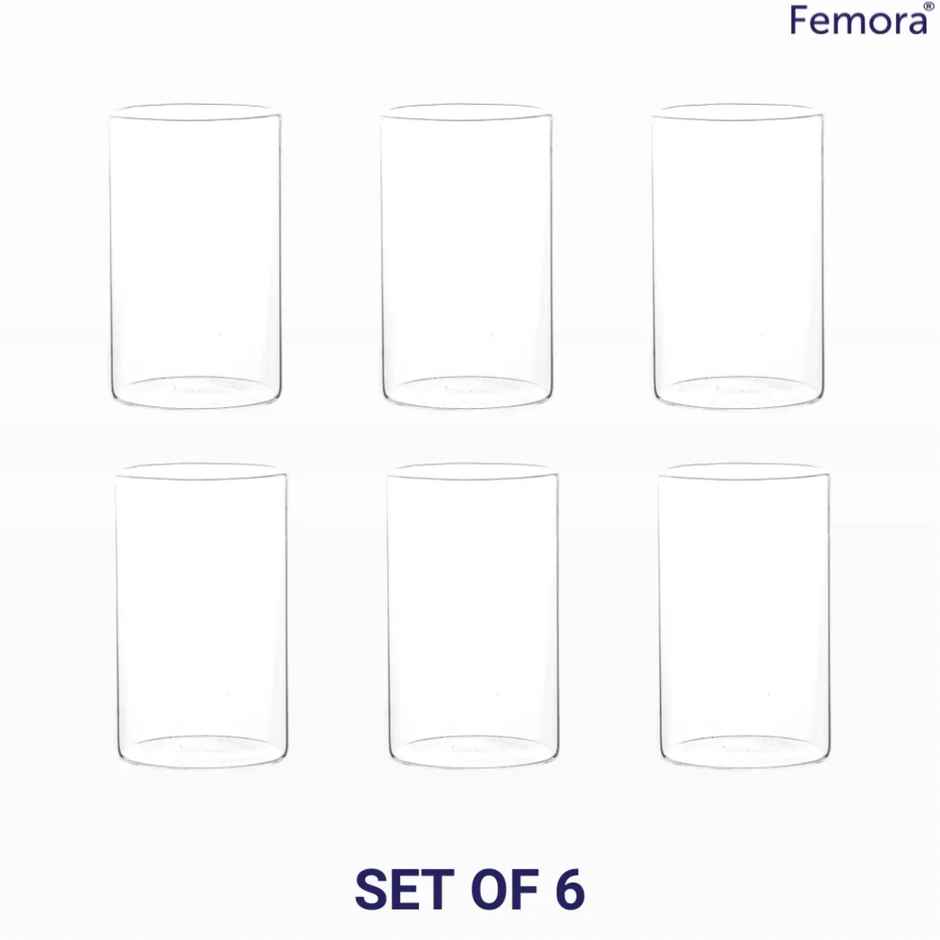 Femora Borosilicate Glass Tumbler Glass Set 300Ml 6 Pcs Microwave Safe