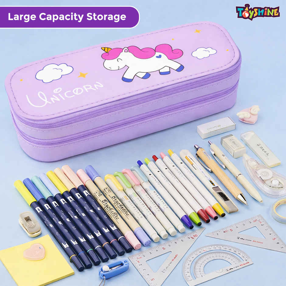 Toyshine Unicorn 2 Layer Large Capacity Pencil Pouch Handheld | Purple