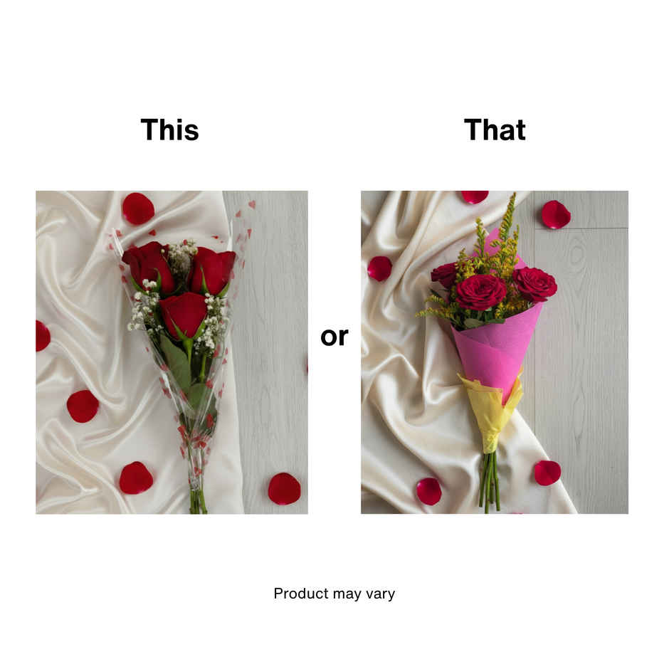 3 Red Roses Flower Bouquet