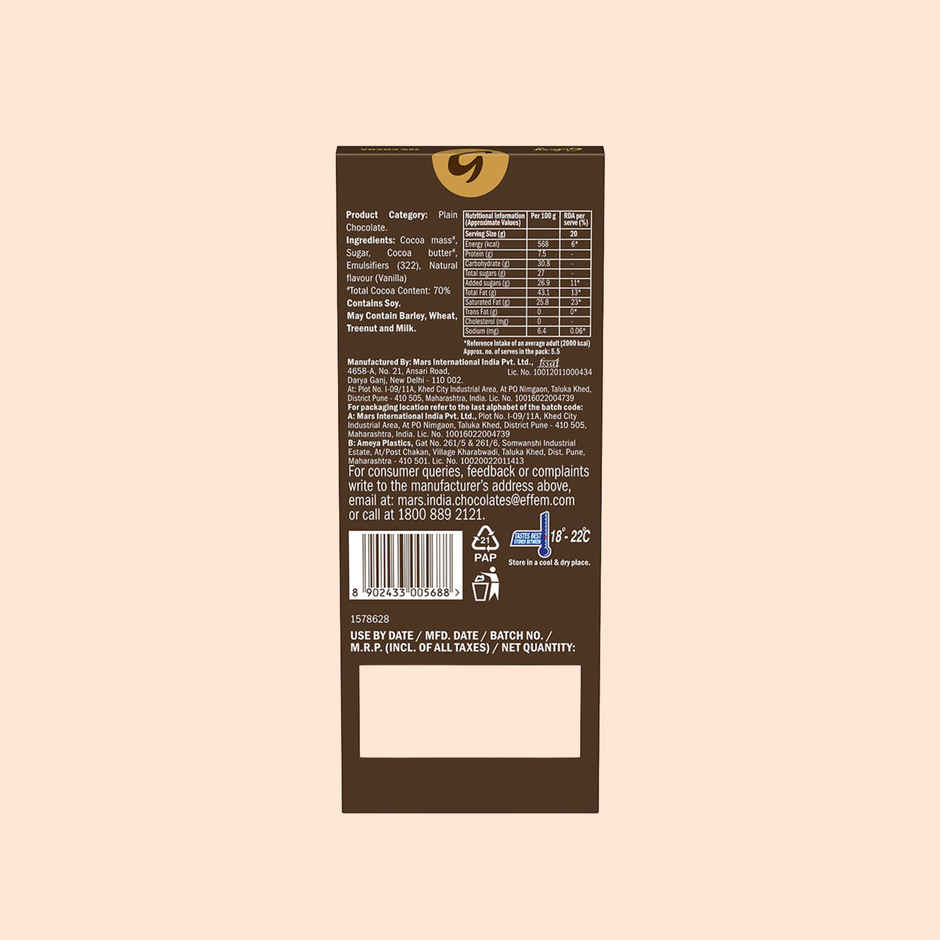 Galaxy Fusions Dark Chocolate Bar With 70% Cocoa