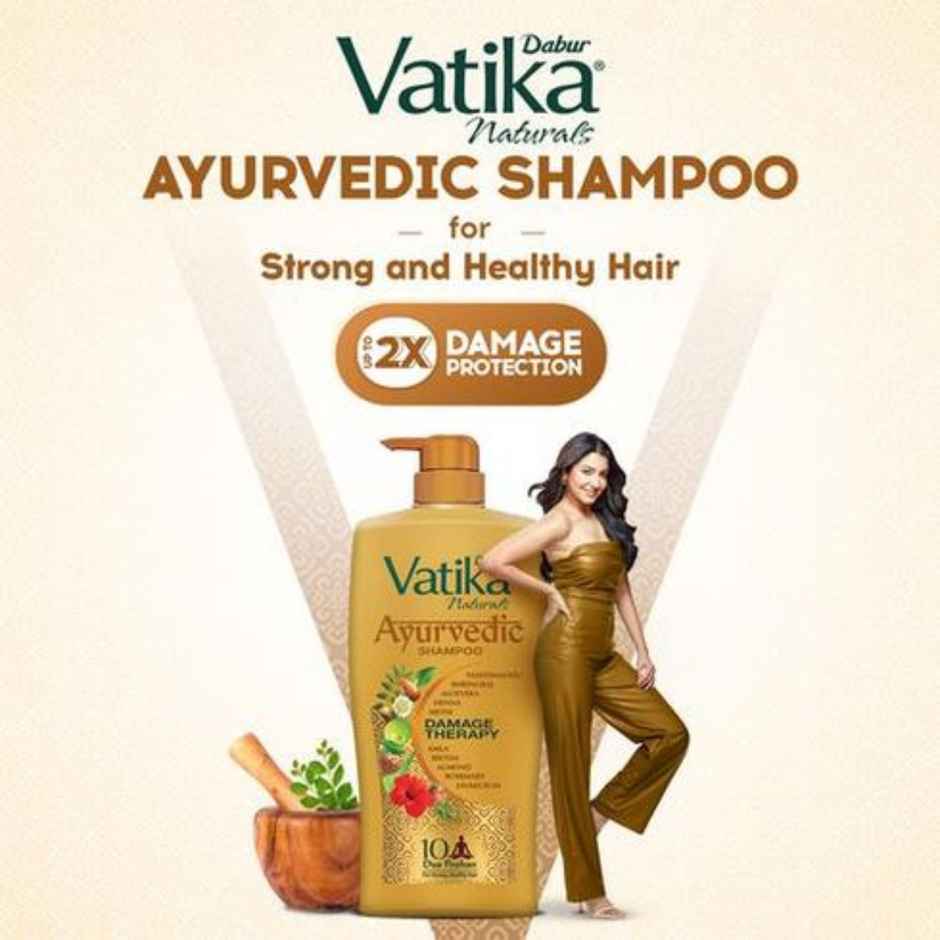 Dabur Vatika Ayurvedic Shampoo, Damage Therapy With 10 Natural Herbs