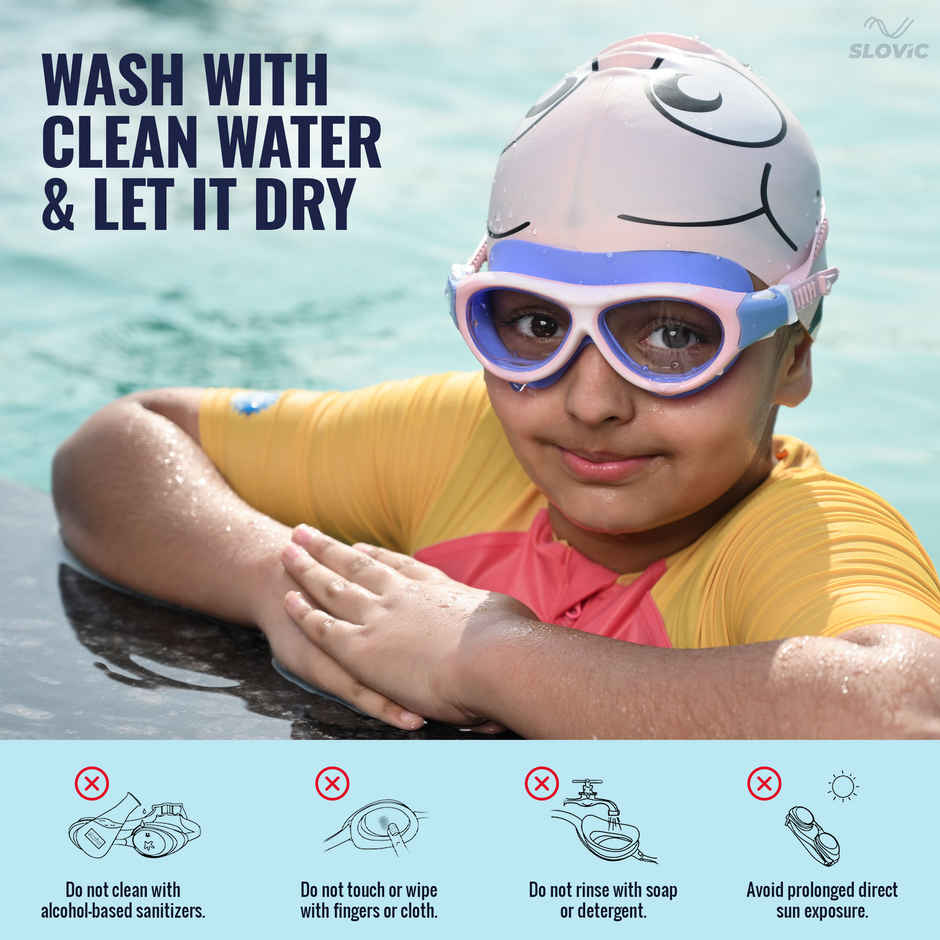 Slovic Kids Swimming Goggles - Anti-Fog with Adjustable Soft Strap | Purple & Pink