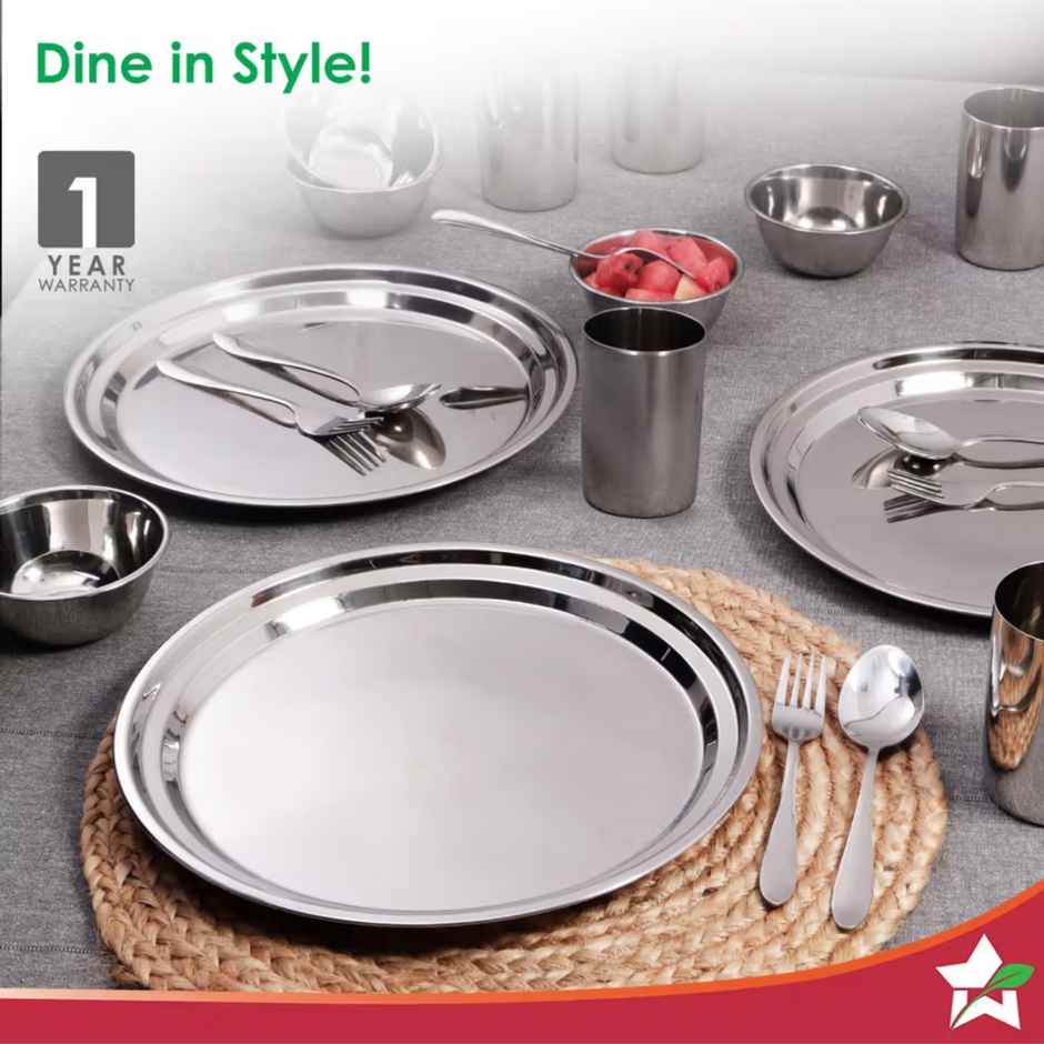 Wonderchef Venice Stainless Steel Dinner Set of 24 Pcs | Plates | Glasses | Bowls | Spoons