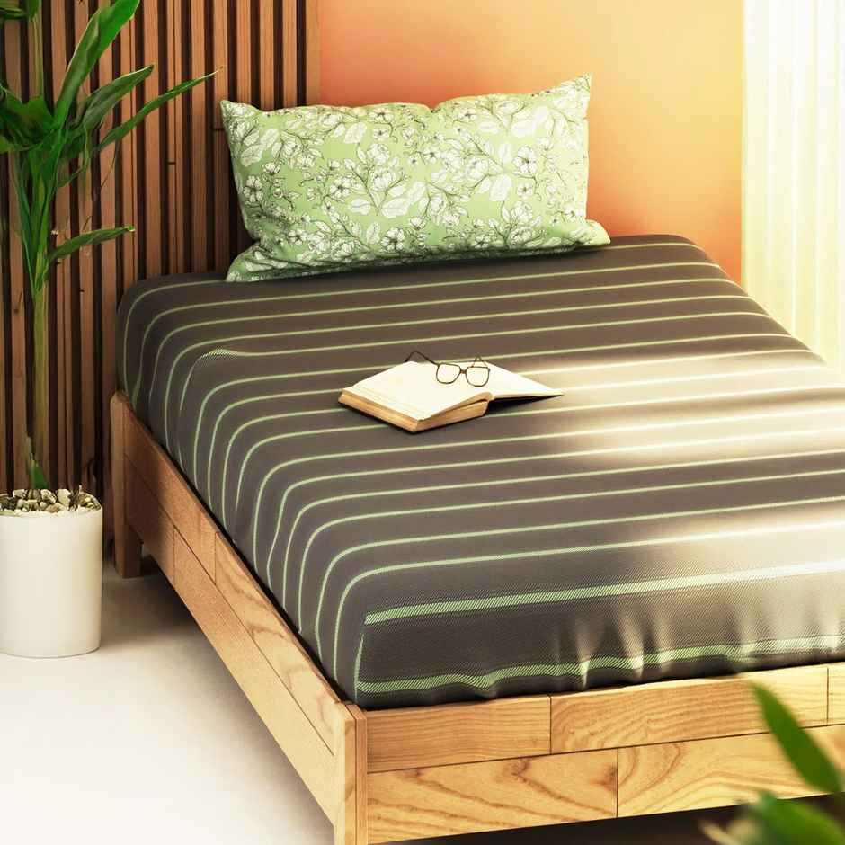 Kopa Extra Smooth Micro Single Bedsheet With 1 Pillow Cover -2pc set (aura) stripe-grey/pistachio