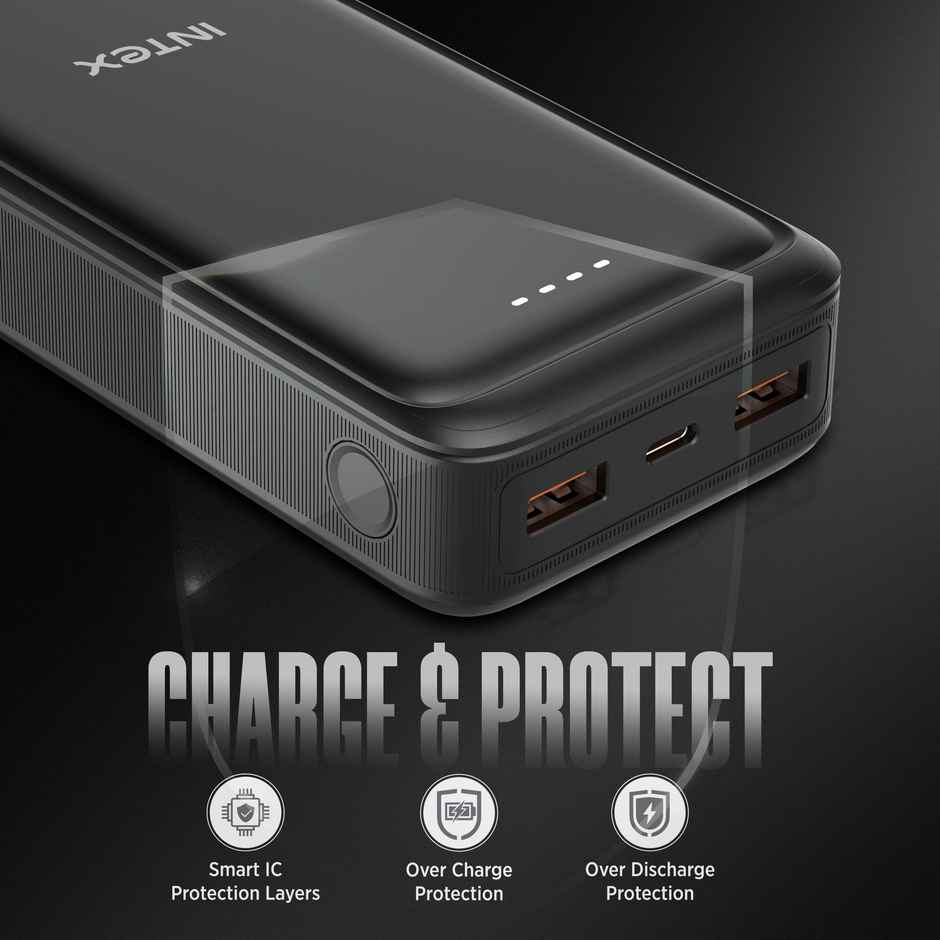 Intex 20000 mAh 22 W Wired Power Bank(Lithium Polymer, Fast Charging for Mobile) - Smokey Black