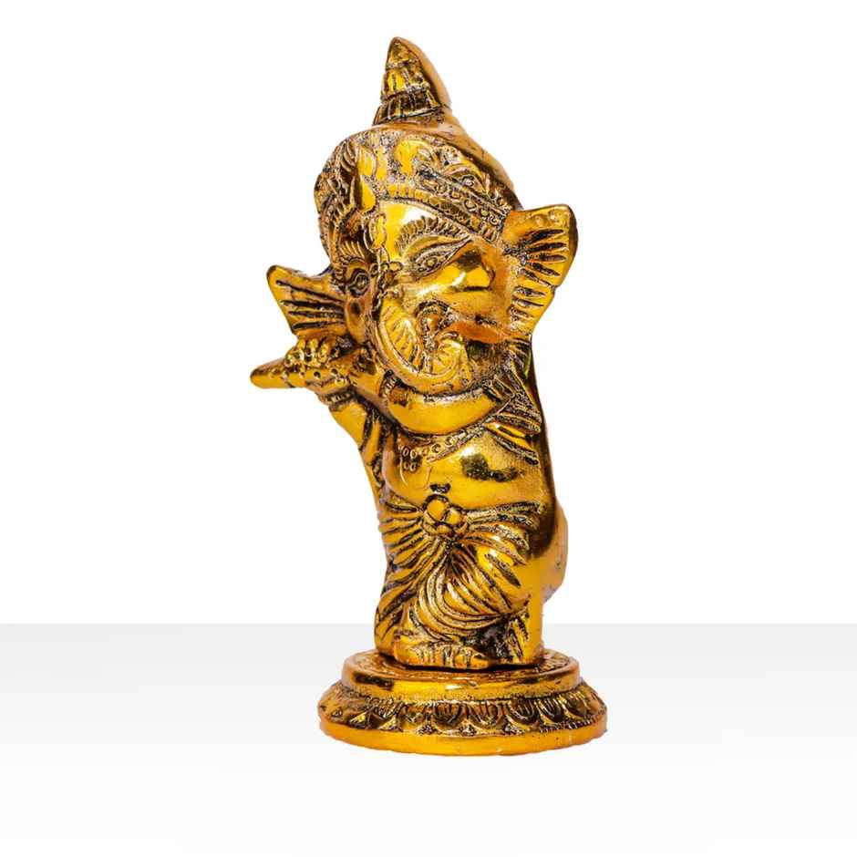 Ganesh Ji Idol with Bansuri in Gold Polish | Devnidhi