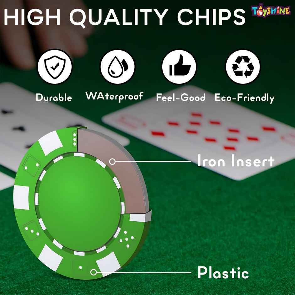 Toyshine Casino Style Poker Chips Set with, 2 Decks of Cards, 1 Dealer Button | 200 Chip set