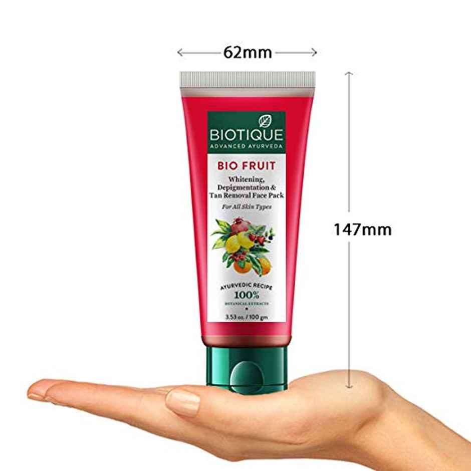 Biotique Fruit Brightening Depigmentation & Tan Removal Face Pack Tube(50gms) & Biotique Papaya Deep Cleanse Face Wash(100ml) Combo