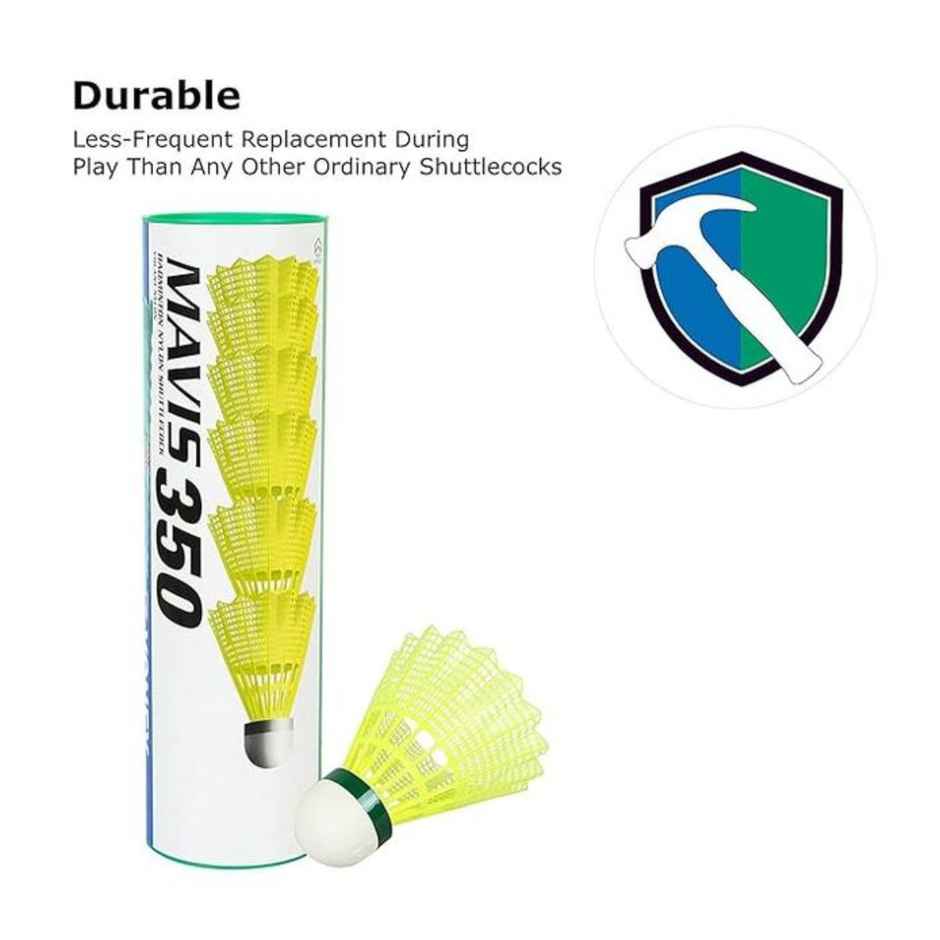 Yonex Mavis 350 Shuttlecock | Cork Base, Nylon Skirt | Pack of 6