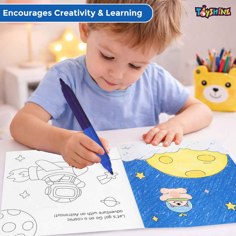 Toyshine Kids Art Doodle Colouring Book with Double Sided Sketch Pens Space