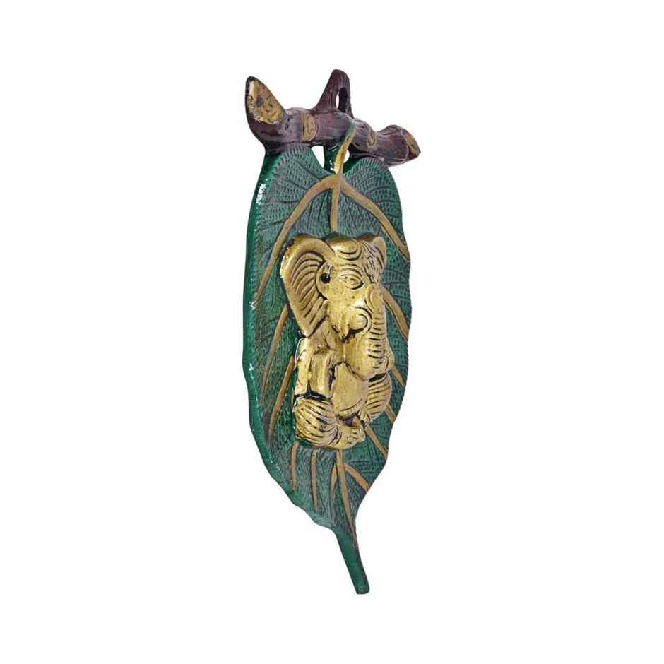 eCraftIndia Lord Ganesha in Red Dhoti on Green Leaf Wall Hanging