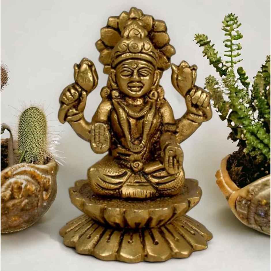 Laxmi Ji Brass Idol Multicoloured On Lotus | Devnidhi