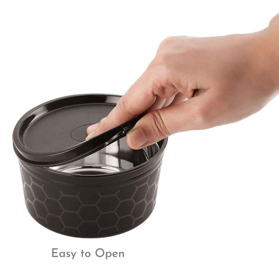 Magnus Microwave Eva 5 Lunch Box ( Black ) - 3 Containers, 1 Small Box, 1 Bottle, Cutlery Stainless