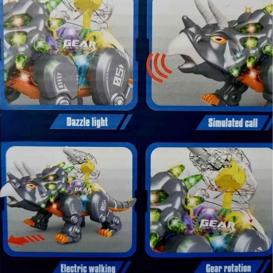 Toyshine Battery Operated Triceratops Dinosaur Toy with Lights-Sound | Age - 3+ | Multi