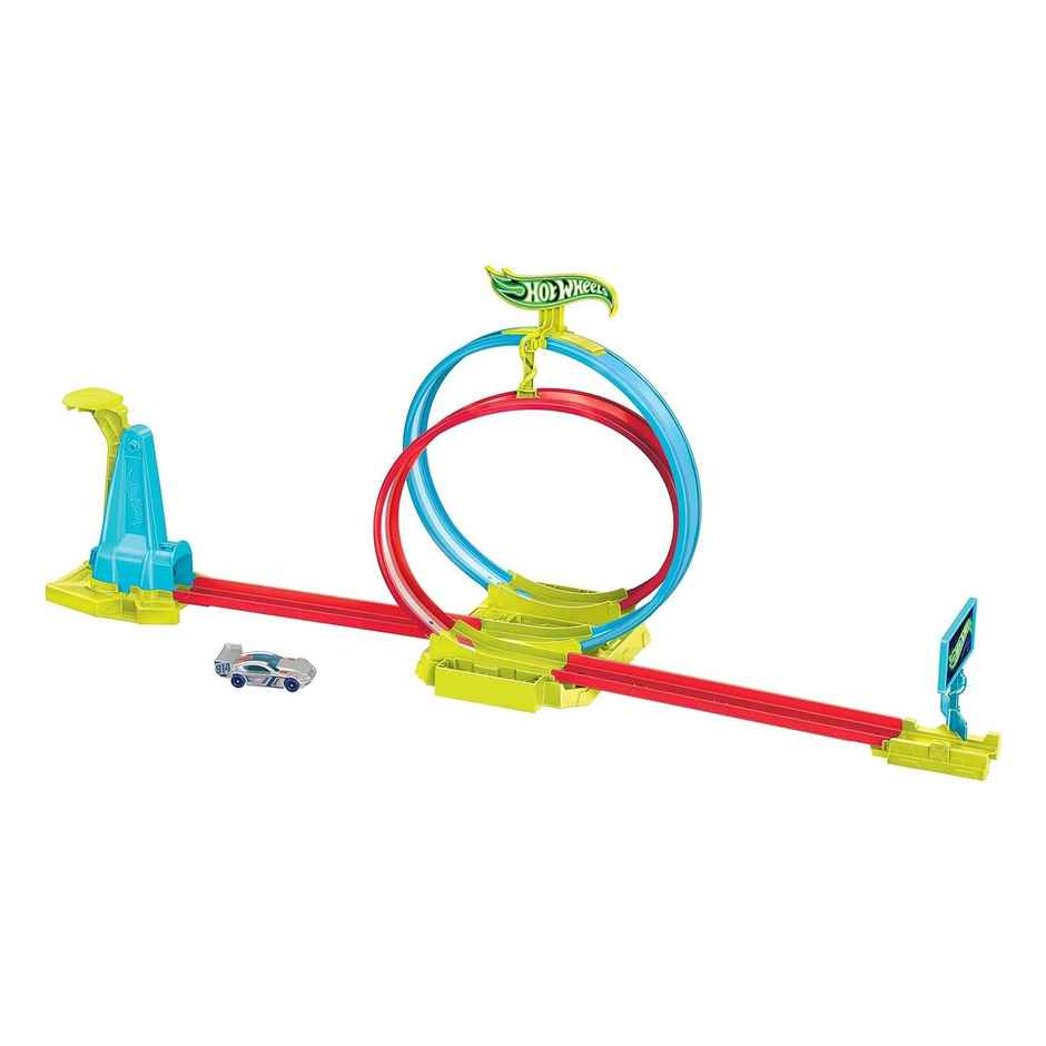 Mattel Hot Wheels Neon Speeders Track Set, Laser Stunt Slamway with 1 Mattel Hot Wheels Car