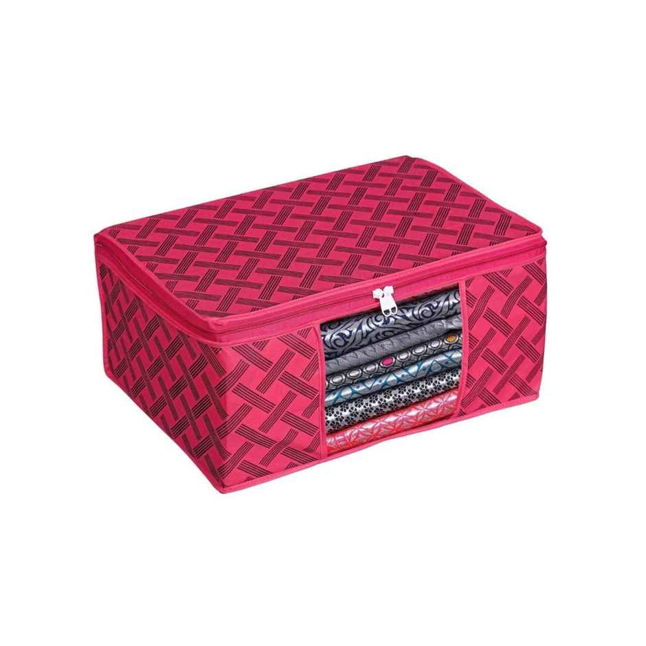Saree Organizer - Foldable Cover with Zip | Transparent Window | Red Checker