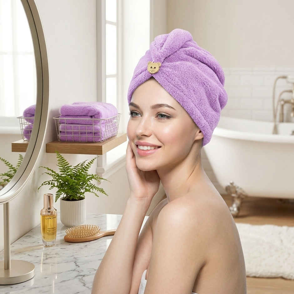 Story@Home Microfiber 400 2 U Hair Towel Purple Solid