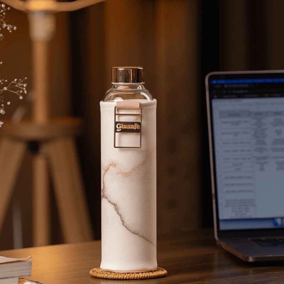 Glasafe Vego Sip Borosilicate Glass Bottle With Protective Vegan Sleeve | Coral Peach 750 ml