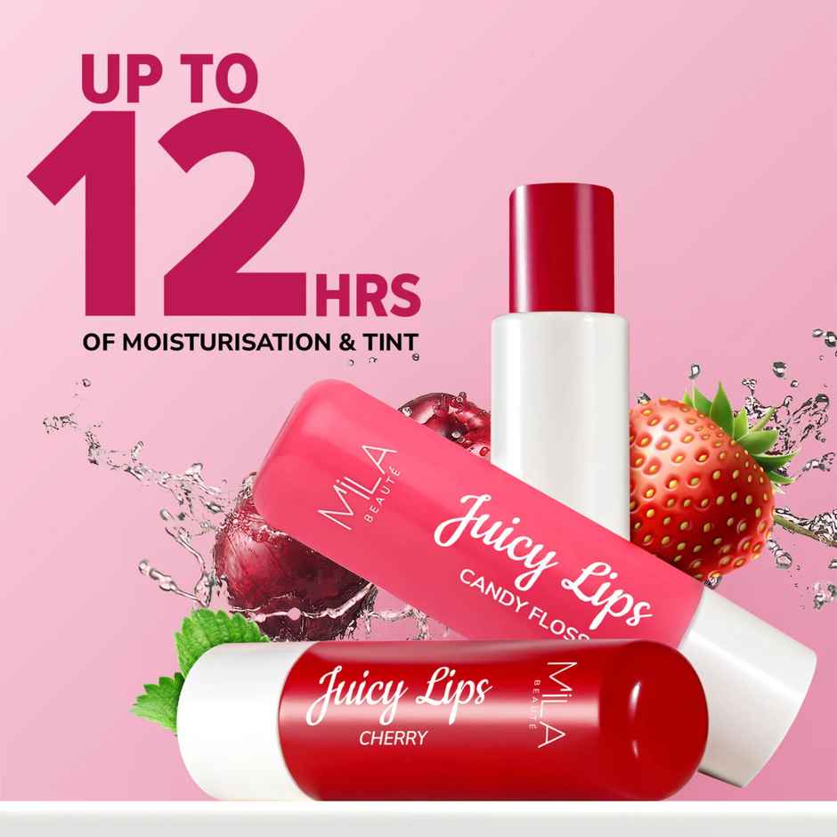 Mila Beaute Tinted Juicy Lip Balms (Pack of 3) | Moisture Lock & SPF 15 - Strawberry | Cherry