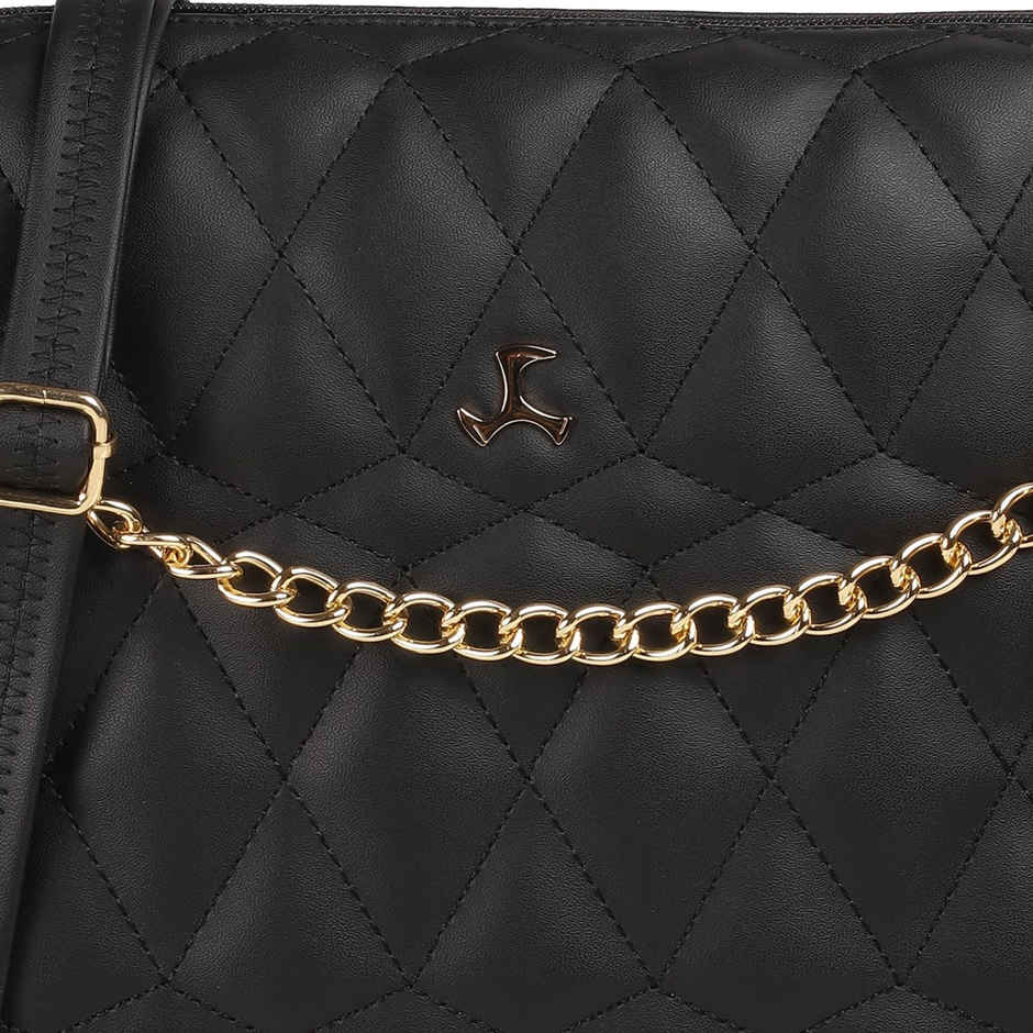 Mochi Black Synthetic Sling Bag for Women | 66-7673-11