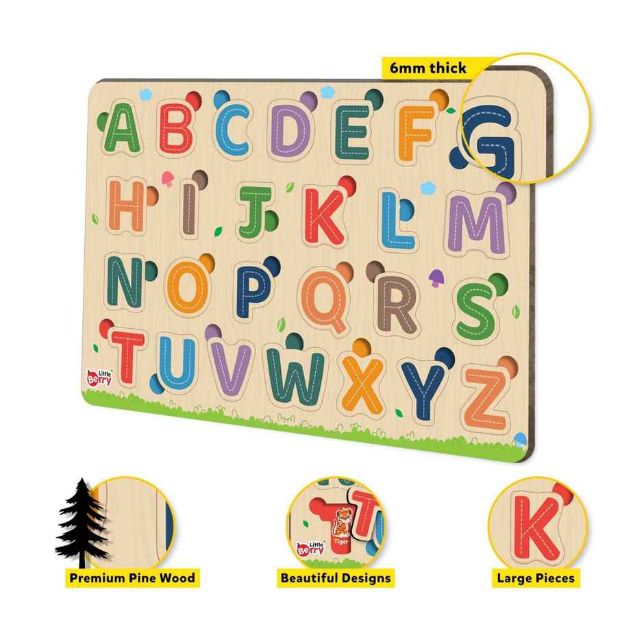 Alphabet Wooden Knob Puzzle Board For Kids With Pictures - Lb54