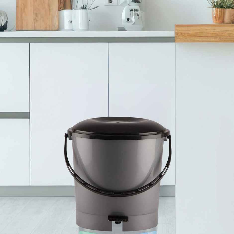 Kuber Industries Plastic Step-on Pedal Dustbin with Handle | 7 Litre (Grey) - 47KM0754