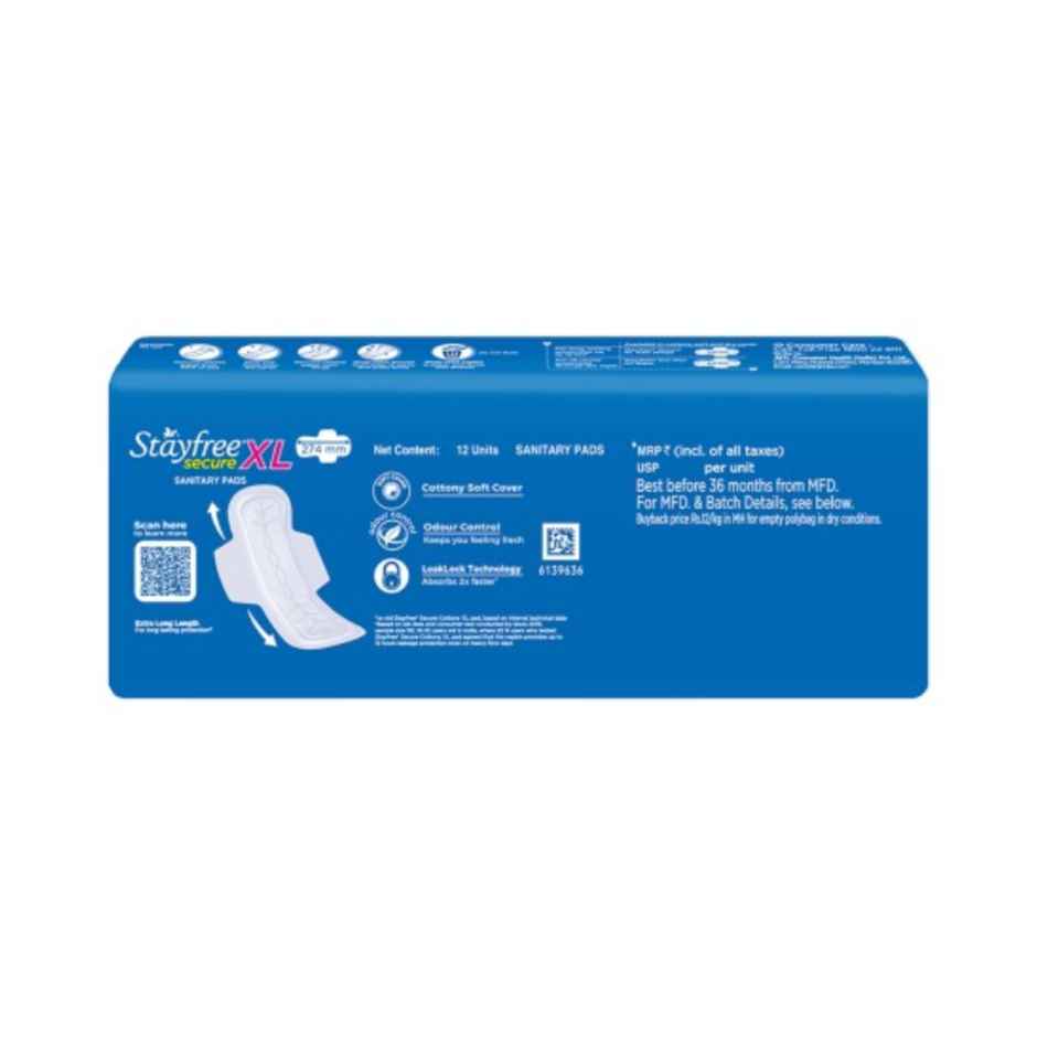 Stayfree Secure Cottony Sanitary Pads | XL | 12 pcs