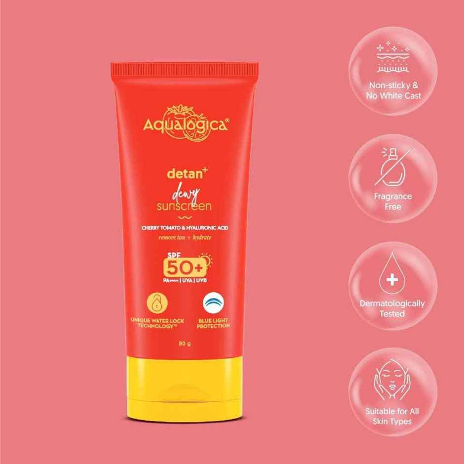 Aqualogica Detan+ Dewy Lightweight Sunscreen Gel SPF 50+ PA++++ for Normal & Dry Skin